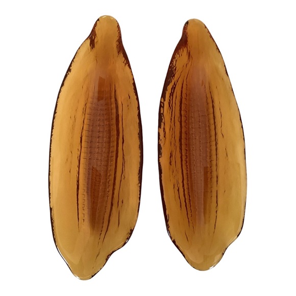 Indiana Glass Corn On The Cob Holder Pair Amber Vintage EUC - Picture 9 of 13